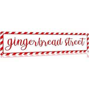 Lomsoe Gingerbread Street Christmas Metal Sign Vintage Print Art Poster Tin Plaque Wall Decor 4x16 Inch Christmas Gift - 1 of 4