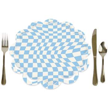 Big Dot of Happiness Blue Checkered Party - Round Table Decorations - Paper Chargers - Place Setting For 12