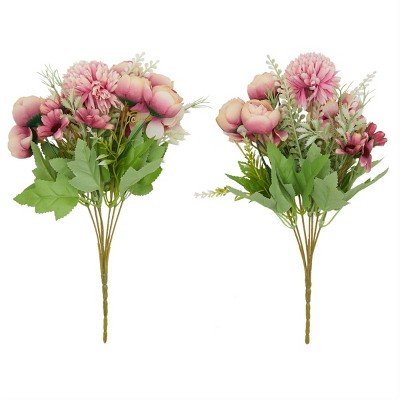 Farmlyn Creek 2 Pack Red Silk Peony and Hydrangea Flower Arrangement for Bouquets and Centerpieces