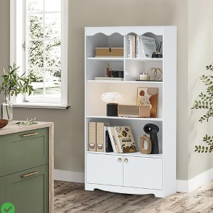 63"H 5-Tier Bookcase – Large Open Display Storage Shelves for Living Room & Home Office White/Walnut - 1 of 4