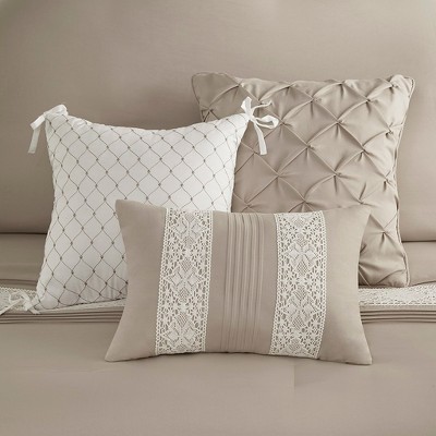 Taupe Queen Microfiber Comforter Set with Lace Trim