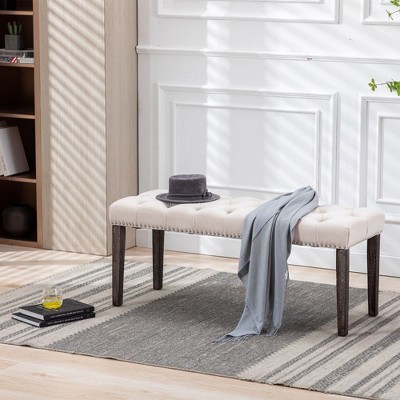 Velvet Upholstered Tufted Bench, Velvet Cushion, 45.28" L Accent Footrest Stool For Living Room, Entryway, Dining Room, Bedroom