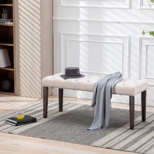 Velvet Upholstered Tufted Bench, Velvet Cushion, 45.28" L Accent Footrest Stool For Living Room, Entryway, Dining Room, Bedroom - 1 of 4