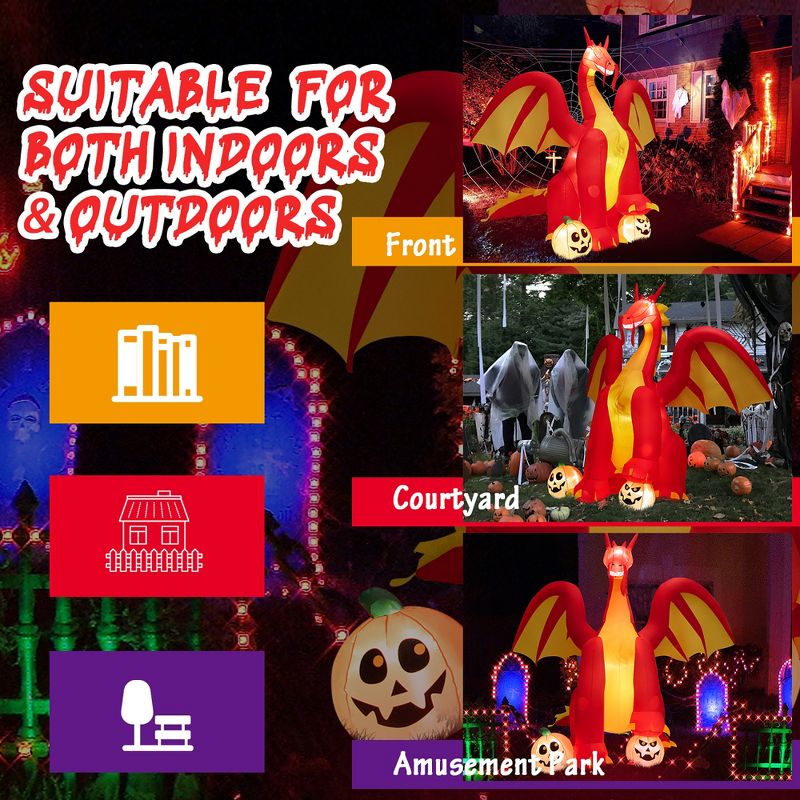 Costway 10 FT Inflatable Giant Animated Fire Dragon Outdoor Halloween Decor w/Lights, 2 of 11