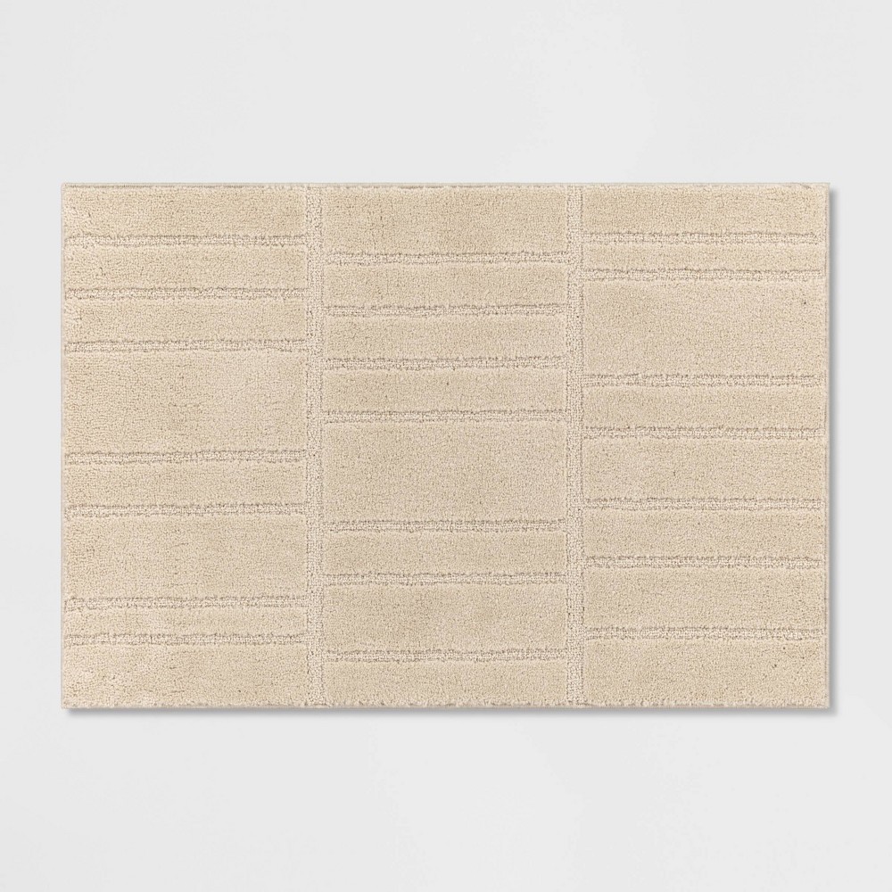 Photos - Doormat 2'6"x3'8" Washable Uneven Blocks Accent Rug Tan - Threshold™