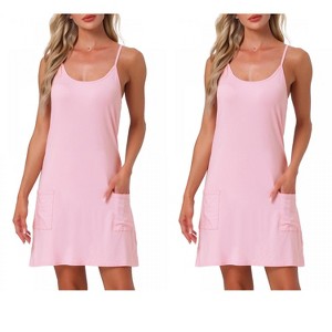 INSPIRE CHIC Women's 2 Pcs Sleeveless Racerback Midi Sleepdress Chemise Nightgowns with Pockets - 1 of 4