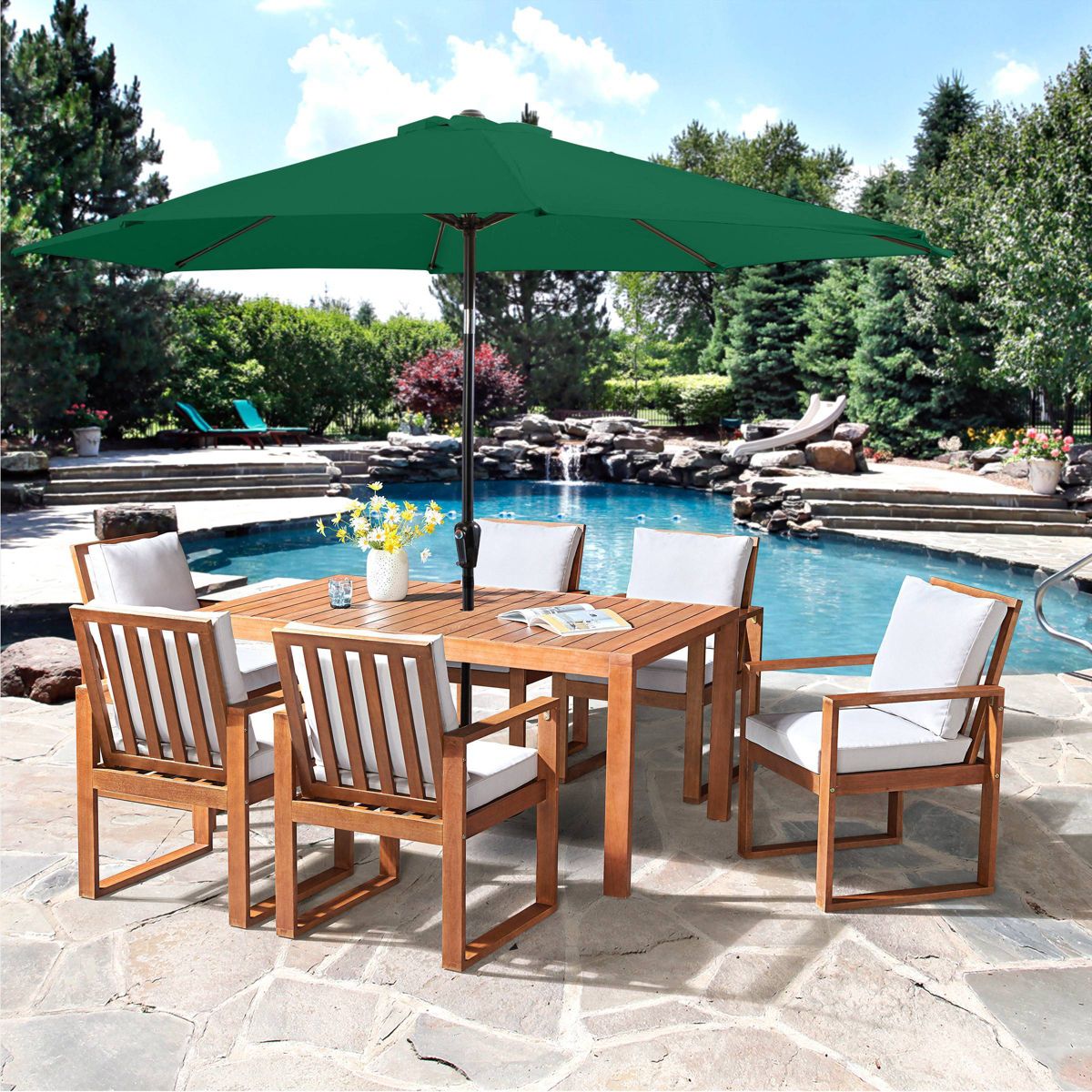 Alaterre Furniture 8pc Outdoor Patio Dining Set, Weston Table with 10' Auto Tilt Umbrella - thumbnail 2