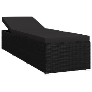 vidaXL Black Poly Rattan Sun Lounger with Cushion - Weather-Resistant Outdoor Furniture - Perfect for Patio, Poolside, Balcony - 1 of 4