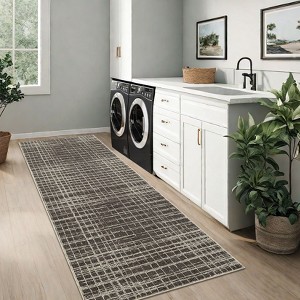 Modern Striped Area Rug Machine Washable Area Rug Stain Resistant Easy Cleaning Indoor Carpet With Non-Slip Backing Low Pile Rug - 1 of 4