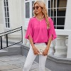 Coolmee Women's Casual Blouses Lightweight Solid Color Round Neck Slit Half Sleeve Pleated Neck Loose Chiffon Shirts Fashion Tops S Pink - 2 of 4