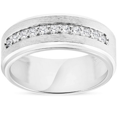 Pompeii3 Mens 3/8ct White Gold Diamond 10k Brushed Wedding 8MM Anniversary Band