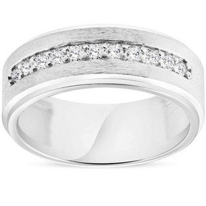 Pompeii3 Mens 3/8ct White Gold Diamond 10k Brushed Wedding 8MM Anniversary Band - 1 of 4