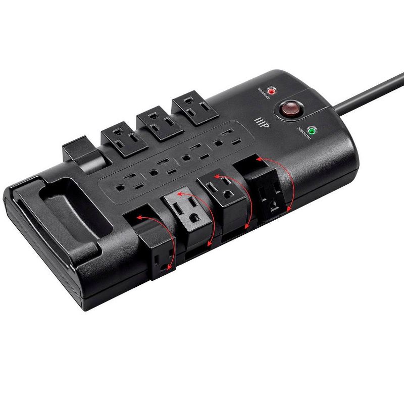 Monoprice 12 Outlet Rotating Surge Protector Power Block / Strip - 10 Feet - Black | Heavy Duty Cord | UL Rated, 4,320 Joules With Grounded And, 3 of 6