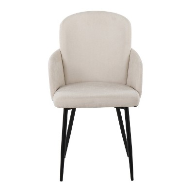 Set of 2 Cream Upholstered Dining Chairs with Black Metal Legs
