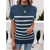 Women's Color Block Short Sleeve Sweater - Stylish Casual Knit Pullover Top with Contrast Trim - 4 of 4