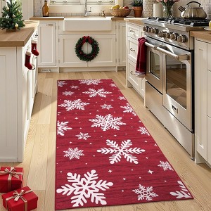 Christmas Washable Area Rug, Non Slip Soft Snowflake Carpet, Low Pile Stain Resistant Bedroom Rug for Living Room, Nursery, Dining - 1 of 4