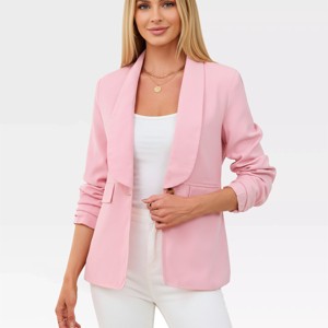 Women's Blazer Front Button Lapel Collar Suit Jackets with Faux Flap Pockets Long Sleeve Open Front Business Casual Blazer Office Outifts - 1 of 4