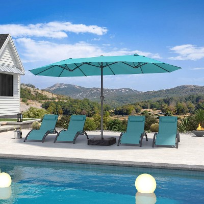 PURPLE LEAF 14ft Patio Market Umbrella with Base Double-Sided Rectangle Outdoor Table Sun Umbrellas Turquoise Blue