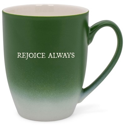 Elanze Designs Rejoice Always Two Toned Ombre Matte Green and White 12 ounce Ceramic Stoneware Coffee Cup Mug