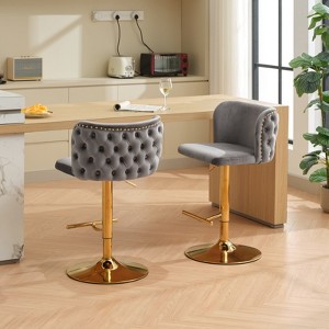 DOMETOUR 2 Pcs Swivel Barstools Adjusatble Seat Height with Gold-plating Base Velvet Upholstered Bar Stools for Home Pub and Kitchen Island - 1 of 4