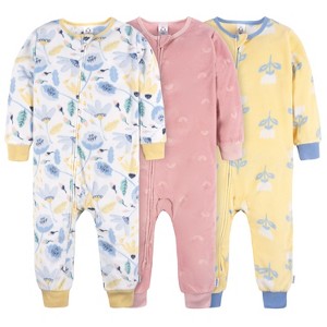 Gerber Baby Girls' Footless Fleece Pajamas, 3-Pack - 1 of 4