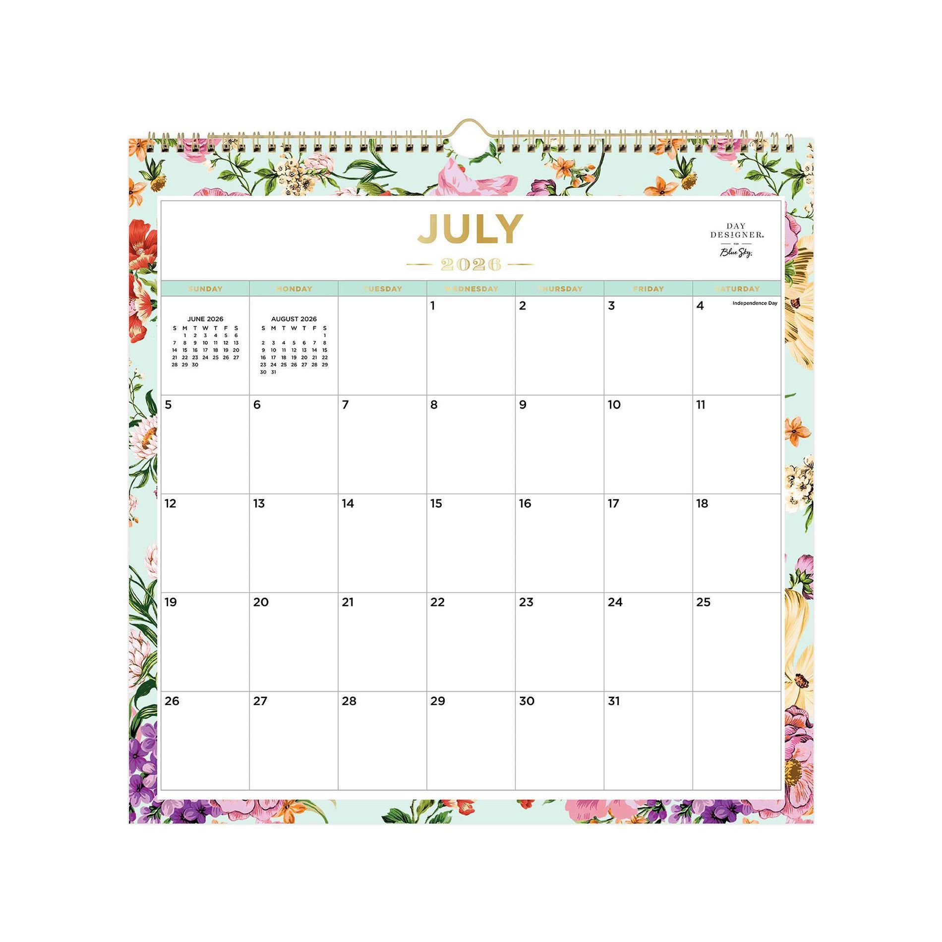 Day Designer 12"x12" 2026-2027 Wall Calendar Fiona Rose Light Mint Monthly Safety Wirebound