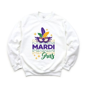 Simply Sage Market Women's Graphic Sweatshirt Mardi Gras Mask Sparkle - 1 of 3