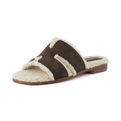 CUSHIONAIRE Women's Voyage Fur Faux Shearling lined slide sandal +Memory Foam, Wide Widths Available