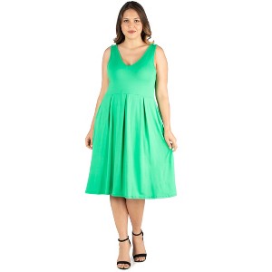 Plus Size Sleeveless Midi Fit and Flare Pocket Dress - 24seven Comfort Apparel™ - 1 of 4