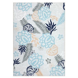 Modern Flower Printed Area Rug, Imitation Cashmere Polyester, Washable, Non-Slip, Foldable for Hallway, Kitchen, Entryway & Office - 1 of 4