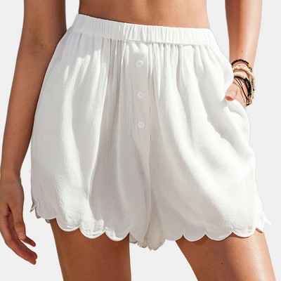 Women's Alluring White Scalloped Hem Beach Cover Up Short- Cupshe