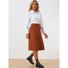 Allegra K Women's High Waist Elastic Back A-Line Belted Corduroy Midi Skirt with Pockets - image 3 of 4