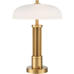 Possini Euro Design Granview 23" High Small Mid Century Modern Accent Table Lamp Dual USB Ports Brass Finish Metal Glass White Dome Shade Charging - 1 of 4