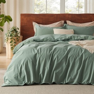 100% Washed Cotton Duvet Cover Minimalist Cotton Duvet Cover for All Seasons GentleSoft™ Plain Simple Bedding Set - 1 of 4