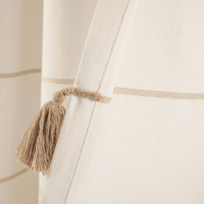 Ivory and Wheat Cotton Boho Tassel Window Curtain Panels, 42"W x 95"L