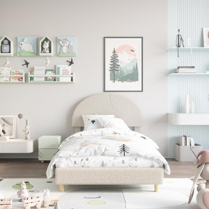 Bed Frame with Round Boucle Headboard, Upholstered Arch-Shaped Design in Soft, Modern Kids Wooden Slats Bed, No Box Spring Required & Easy Assembly - 1 of 4