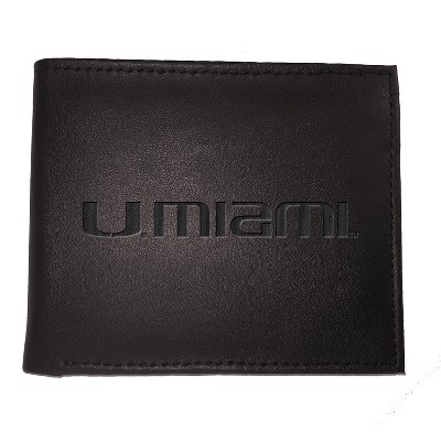 Evergreen NCAA Miami Hurricanes Black Leather Bifold Wallet Officially Licensed with Gift Box