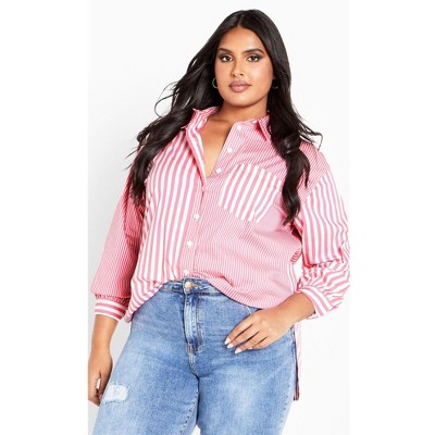 Avenue Women's Plus Size Stripe Mix Shirt