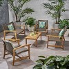 Christopher Knight Home Hampton Outdoor Acacia Wood and Wicker 6 Seater Chat Set - 2 of 4