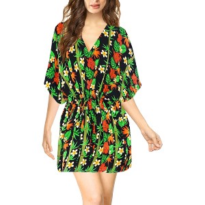 LA LEELA Women's Summer Beach Dress Coverups Mini Loose Holiday Swimwear Bathing Suit Dress Plus Size Casual Swimsuit Cover Ups 3X-4X Black, Floral - 1 of 4