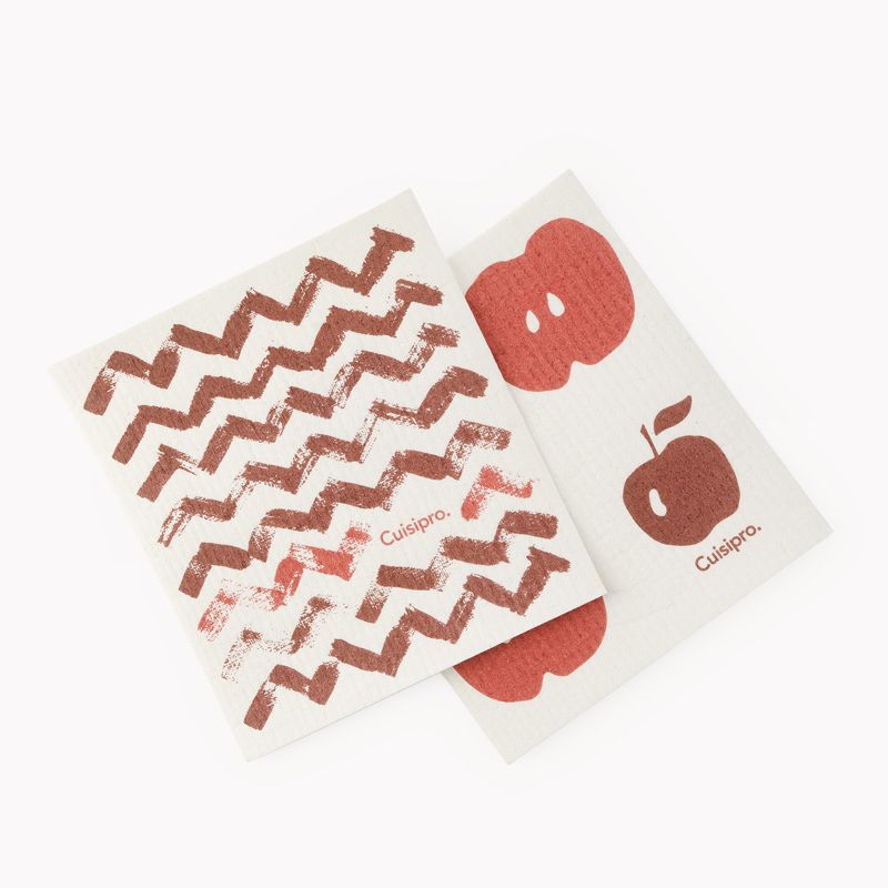 Cuisipro All Purpose Eco-Cloth Sponge Cloth, Red Zig Zag/Apple, Set of 2, 1 of 3