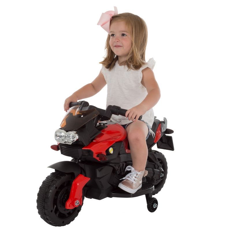 Toy Time Kids Motorcycle - Electric Ride-On with Training Wheels and Reverse Function - Red, 4 of 11
