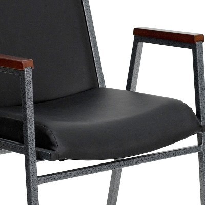 Versatile Black Vinyl and Metal Stack Chair with Armrests
