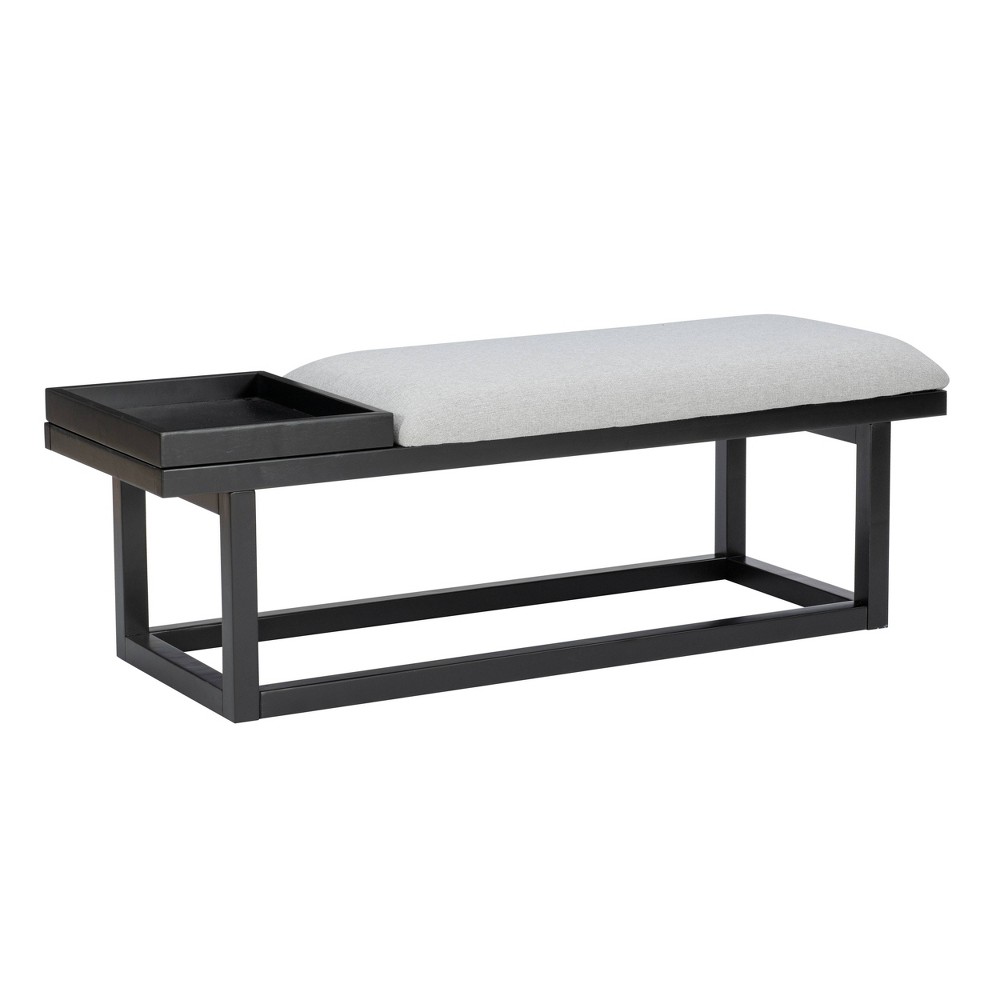 Powell Lemire Modern Bench with Tray and Upholstery Black Finished/Gray