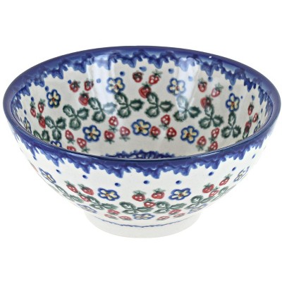 Blue Rose Polish Pottery Strawberry Garden Rice Bowl