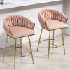 26" Velvet Barrel Back Counter Bar Stool with Hand-Wave Back,Gold Base & Footrest for Kitchen Island or Vanity-Baofuwish - 3 of 4
