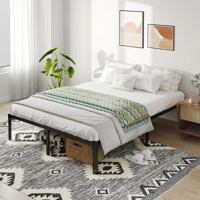 MAYEERTY 14"H Queen Size Bed Frames Metal Platform Bed No Box Spring Needed£¬Under Bed Storage, Black