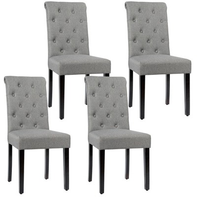 Tangkula 4PCS Upholstered Dining Chair High Back Armless Chair w/ Wooden Legs Grey