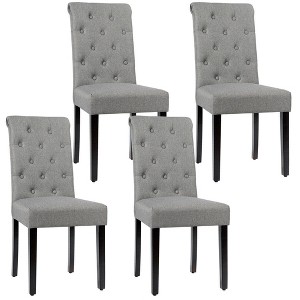 Tangkula 4PCS Upholstered Dining Chair High Back Armless Chair w/ Wooden Legs Grey - 1 of 4