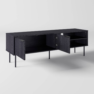 Lysander Black Fluted Engineered Wood TV Stand with Cabinet